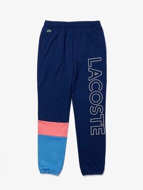 Lacoste Mens Navy Blue And Pink Colorblock Logo Sweatpants Size XL